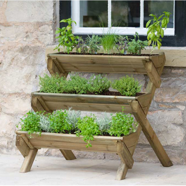 Sol 72 Outdoor Kundani Stepped Herb Wooden Vertical Garden 